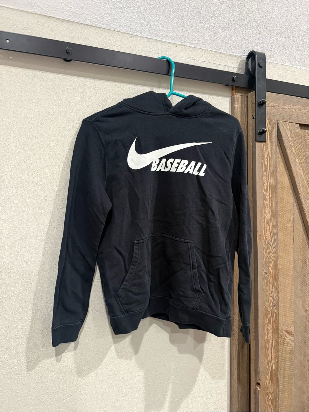 Nike Black Hoodie with White Swoosh and Baseball Logo